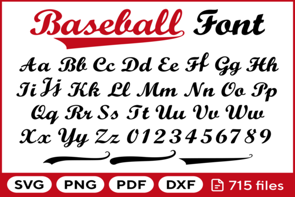 Baseball Font SVG, PNG, PDF, DXF for Crafting Projects