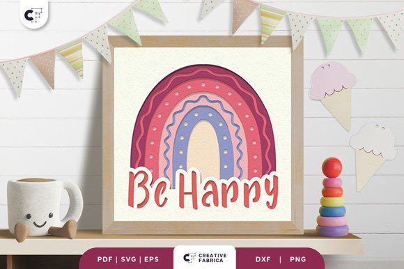 Be Happy Boho Rainbow 3D Paper Cut: A Joyful Design Element