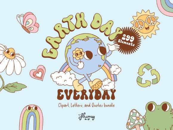 Groovy Retro Earth Day Bundle: Eco-Chic Design Assets